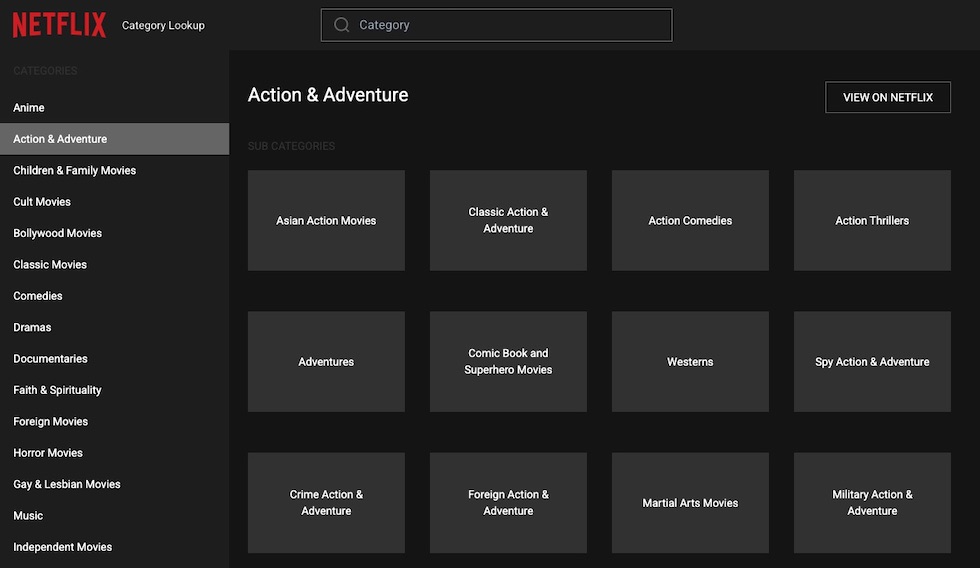 Netflix Category Lookup
