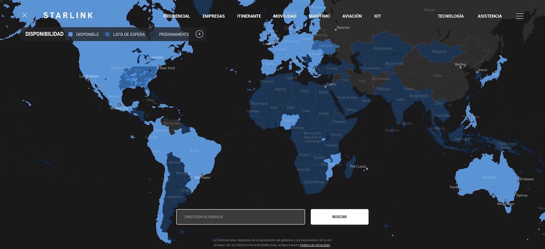 Cobertura global Starlink